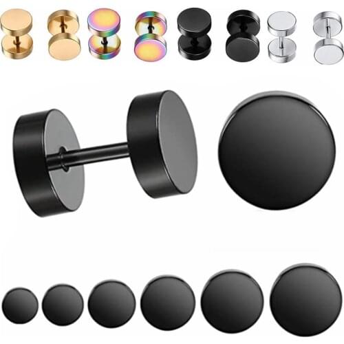 Stainless Steel Barbell Stud Earring For Men Women 3-14mm Black Earrings For Men Stud Punk Gothic Fake Ear Gauge Earring Stud