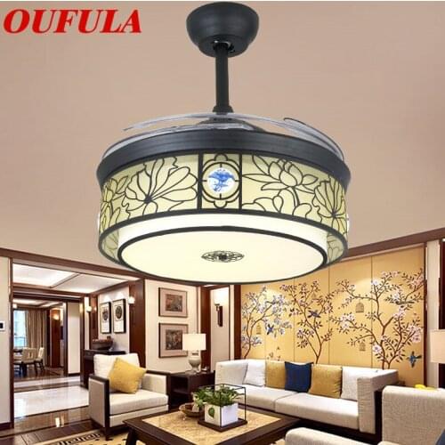 OUFULA Modern Ceiling Fan Lights Lamps Ventilator Remote Control Invisible Fan Blade For Dining Room Bedroom Restaurant