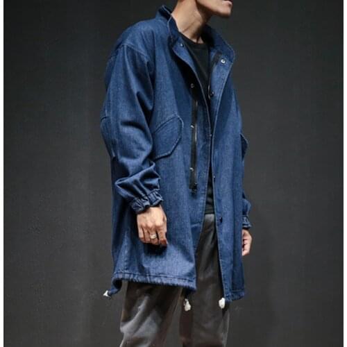 Spring original Japanese collar collar long section denim windbreaker jacket / mens tide brand loose coat mens long coat