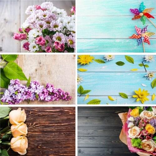 SHENGYONGBAO Vinyl Custom Photography Backdrops Prop Flower and Wooden Planks Theme Photography Background 191029STR-002