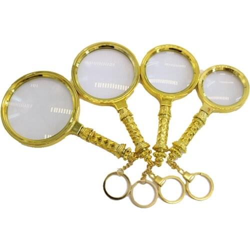 Vintage Gold Magnifying Glass with Keychain, 60mm, 70mm, 80mm, 90mm, Handheld Reading Magnifying Glass Magnifier for Seniors