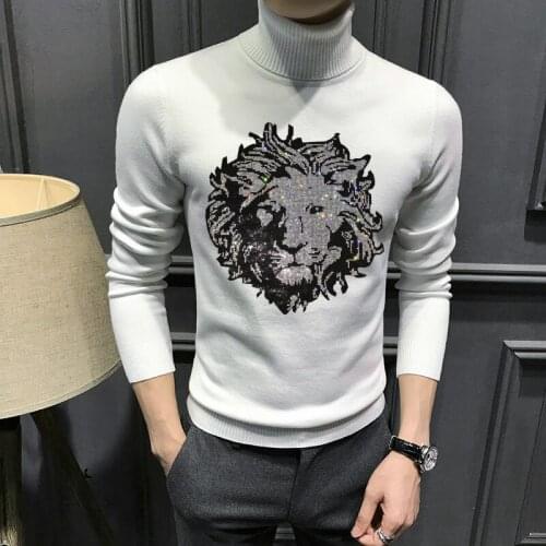 Big Lion Head Knitted Black Good Quality Cashmere Winter Slim Pullover Oversized Men Turtleneck Sweater Luxury Brand Sweatshirt
