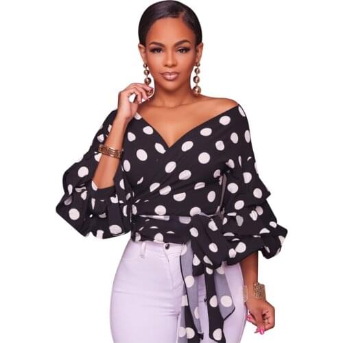 Off shoulder V- neck sexy blouse Shirt women polka dot Lantern sleeve summer blouse 2018 NEW butterfly sleeve chic blouse HC022