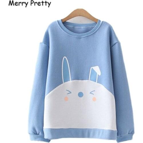 Merry Pretty Women’s Cartoon Print Hoodies Sweatshirts 2020 Winter Warm Plus Velvet Drawstring O-NeckPullovers Tracksuit