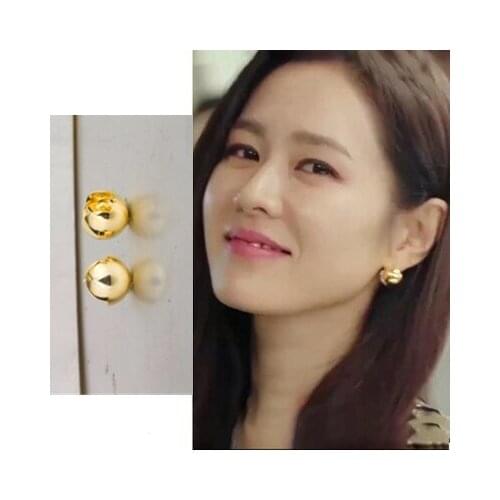Hyun Bin Son Ye Jin ball gold color Stud ear Korean dramas TV For Women Earrings pendientes brincos ornament