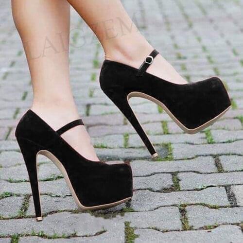 BERZIMER Women Platform Pumps Mary Janes High Heels Faux Suede Sandals Prom Ladies Unisex Shoes Woman Big Size 44 46 50 5152