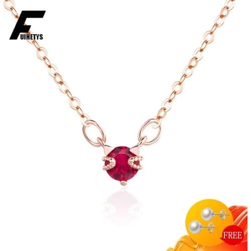 Trendy Necklace 925 Silver Jewelry Cat Shape Ruby Gemstone Pendant Rose Gold Accessories for Women Wedding Engagement Party