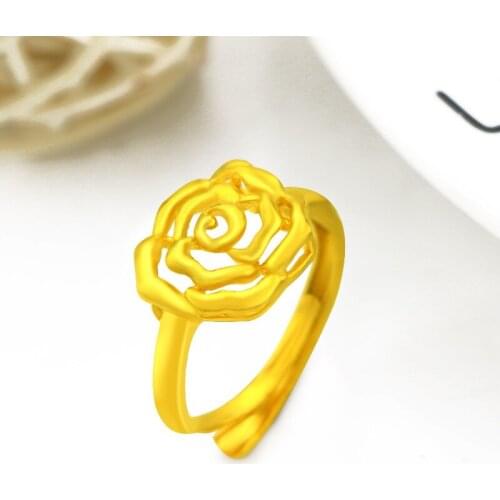 Womens Wedding 14K Gold Plated Ring for Bride Engagement Anniversary Jewelry Delicate Flower Pattern for Birthday Gifts Female
