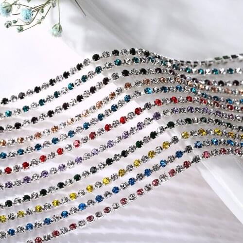 1Yard Silver Claw Clear Rhinestones Chain Crystal Cup Sew On Rhinestones For Needlework Glass Rhinestones Flatback Glitter Stone