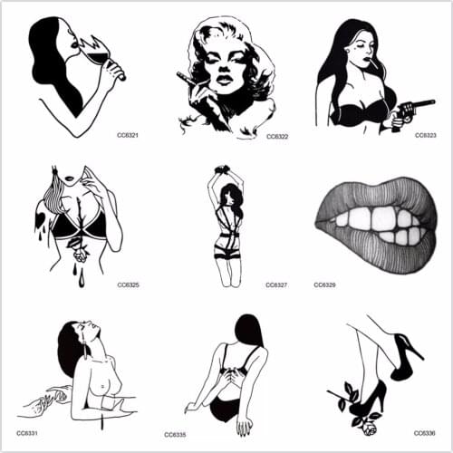 10pcs/lot Rocooart Sexy Women Temporary Tattoo Sticker Old School Vintage Style Tattoo Sticker Tatuagem Fake Tattoo for Body Art