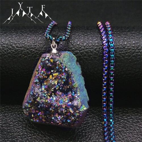 2021 Colored Stone Stainless Steel Long Chain Necklace for Women/Men Pendants Necklaces Jewelry pierre naturelle NZ45S04