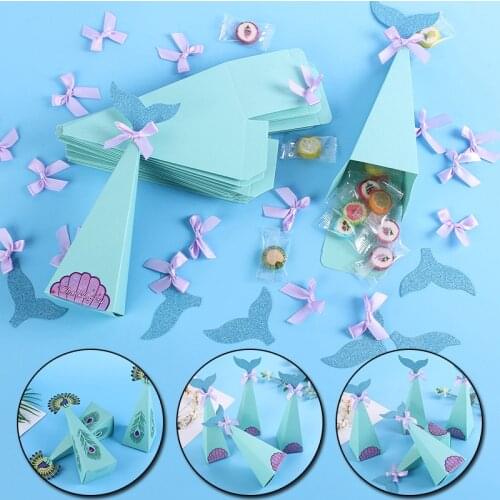 6Pcs Mermaid Candy Box Paper Bag Mermaid Tail Birthday Party Supplies Baby Bath Decoration Mermaid Theme DIY Candy Box