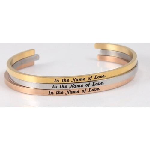 Inspirational Quotes Cuff Bracelet " In the Name of Love " Metal Engraved Bracelet Bangle Fashion Jewelry Gifts for Friends