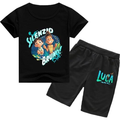 Luca Disney Kids Boy Summer Shorts Suit T-shirt Cotton Short Sleeve T Shirt + Shorts Two Pieces Pixar Fashion Anime Clothing Set