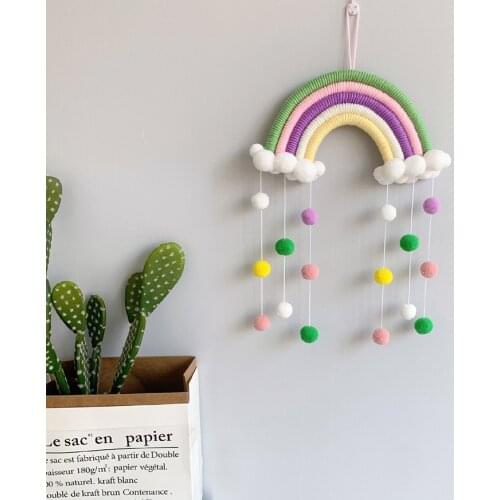 Children Nursey Room Decoration Handmade Cotton Woven Rainbow Cloud With Balls Wall Hanging Decoratiove Ornament Supplies