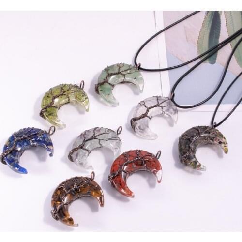 Fubaoying Resin Sweater Chain Long Necklace Moon Shape Charms Women Gift Pendants For Jewelry Making Diy