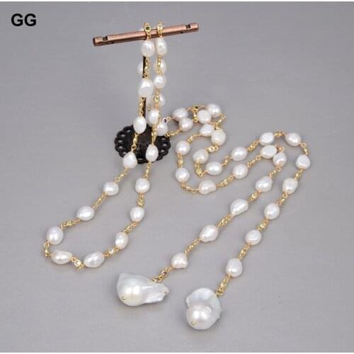 GuaiGuai Jewelry 51'' Freshwater White Keshi Pearl Mixed Color Cz Pave Chain Long Necklace Sweater chain For Women