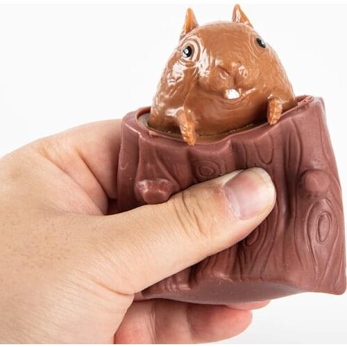 Kawaii Squirrel Toys Squeeze Decompression Funny Tree Stump Cartoon Animal Fidget Toys Pop It Interesting Adult Kids Toys Gif