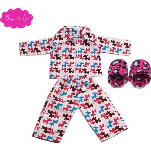 18 inch Girls doll pajamas Shirt set nightgown jumpsuits with shoes American newborn dress Baby toys fit 43 cm baby dolls c11