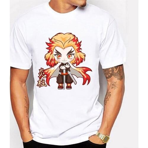 Chibi Cute Kyojuro Rengoku Hashira Kimetsu No Yaiba Summer T Shirt Homme Short Sleeve Tees Round Neck Tops T-Shirts Tshirts