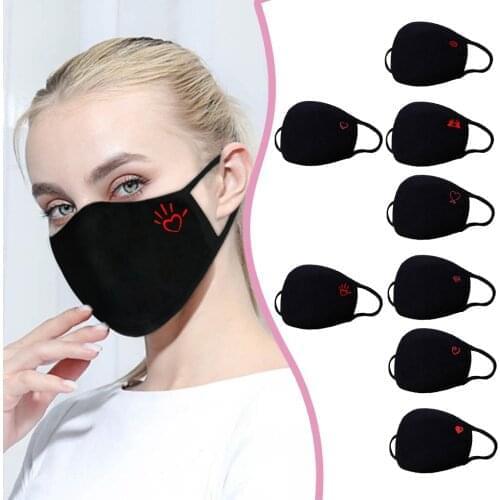 Mascarillas Dustproof Mouth Mask Heart Print Cotton Face Mouth Mask Cartoon Face Reusable Fabric Pollution Mask Party Mask