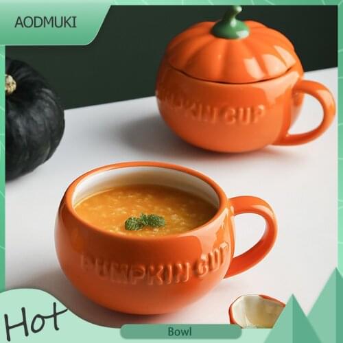 250Ml Cute Pumpkin Shape Breakfast Bowl with Lid and Spoon Yogurt Milk Cup Coffee Mug Home Office Ceramics Water Cup Friend Gift