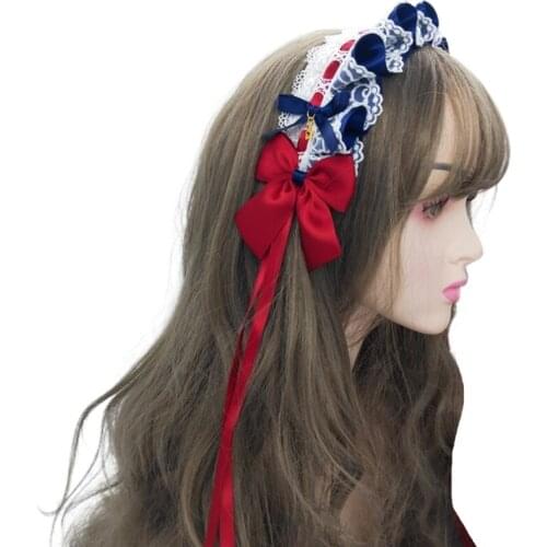 Japanese Lolita Girls Sweet Hair Accessories Kawaii Anime Cosplay Lace Ribbon Bowknot Headband Hairpins Wrist Cuffs