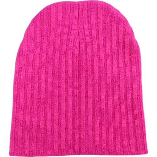 Fashion Neon Yellow Stripes Knit Cap for Men Plain Beanie Womens Skullies Autumn Winter Hats Purple Black Hot Pink