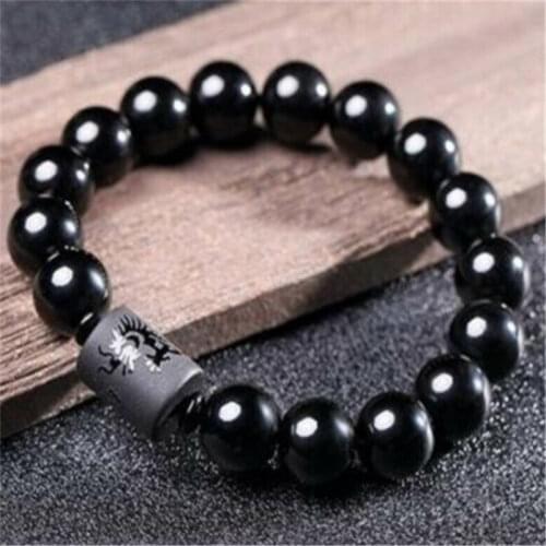Fashion Lover Bracelet Handmade Dragon & Phoenix Black Obsidian Anti-Swelling Fashion