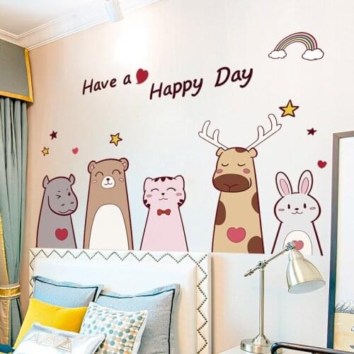 [SHIJUEHEZI] Cartoon Fat Rabbit Wall Sticker DIY Cat Bear Animal Wall Decals for House Kids Bedroom Baby Room Nursery Decoration