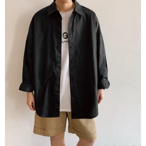 Brand 2021 Spring Autumn Long Sleeves New Flannel Collar Korea Style White Shirts For Mens Solid Harajuku Clothing