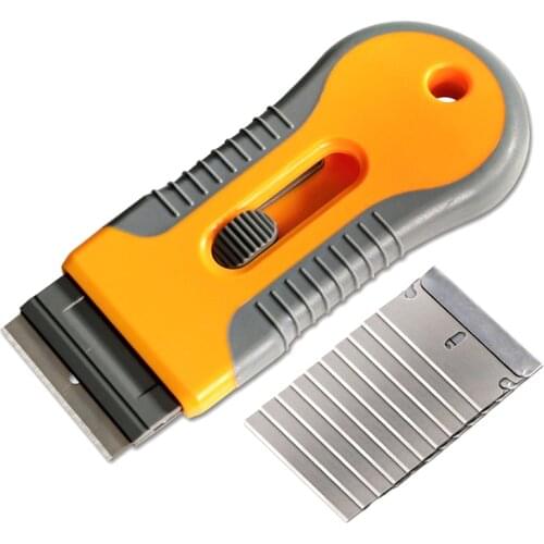 Car Cleaning Razor Scraper Set Retractable Plastic Handle Small Glass Spatula De-rubber Sticker Remover Tool 10 Blades Car Wash