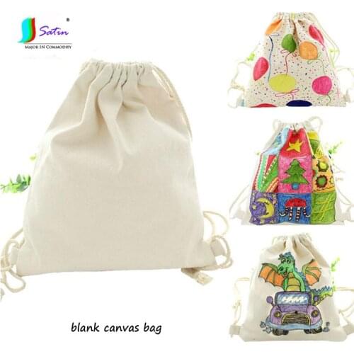 Cheap Rice color Blank DIY Hand Painted Canvas Bag Kids Painting Creative Exercise Blank Canvas Drawstring Backpack S0051L