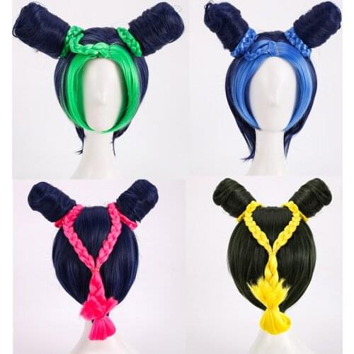 JoJos Bizarre Adventure Golden Wind Jolyne Cujoh Kujo Wigs JoJo no Kimyou na Bouken Buns Braids Hair Cosplay Wigs + Wig Cap