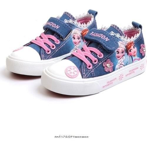 New Children Sneaker New Spring Autumn Kids Casual Shoes For Girls Canvas Shoes Low Cut Cartoon Baby Denim Shoes Elsa Anna