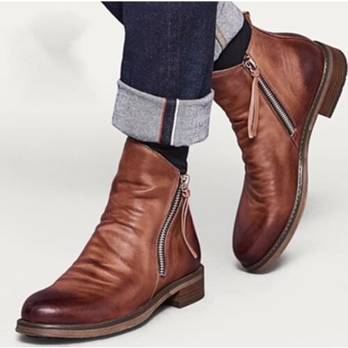 New Products Double Side Zipper Non-slip Sole Mens Boots Mens Shoes Tassel Boots Mens Leather Boots Large Size