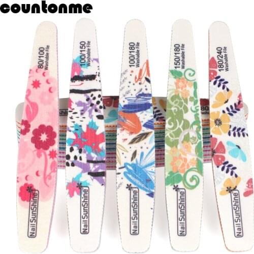 5Pcs Nail File 80/100/150/180/240 Sandpaper File Buffer Flower Printed Double Side Sanding Buffer UV Gel Polish Manicure Files