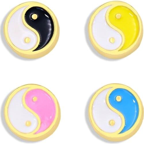OCESRIO Brass Yin Yan Connector Charms with double Hole Gold Small Tai Ji Enamel Charms for Bracelet Jewelry Making chma059