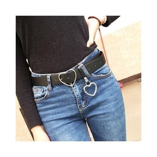 Harajuku PU Leather Belts for Women Metal Harajuku PUBuckle Heart Belt Waistband Wedding Party Dress Jeans Decor For Ladies Belt