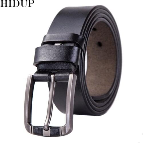 HIDUP 2020 Retro Model Genuine Leather Belts Quality Cowhide Alloy Pin Buckles Zinc Metal Belt Jeans Accessories for Men NWJ366