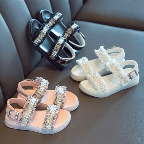2021 Summer Baby Girls Sandals Toddler Infant Kids Slip On Pearl Crystal Single Princess Sandal For Children Girl