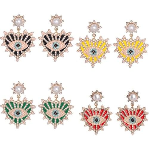Boho Design Color Crystal Heart Angel Devil Eye Stud Earring for Women Statement Girl Teen Trendy Jewelry Accessories Kolczyki