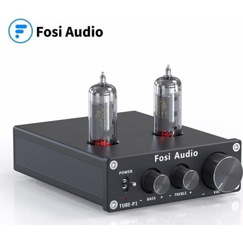 Fosi Audio P1 Tube Amplifier HiFi Stereo Buffer Preamp 6K4 Valve & Vacuum with Treble & Bass Tone Control For Smart Home