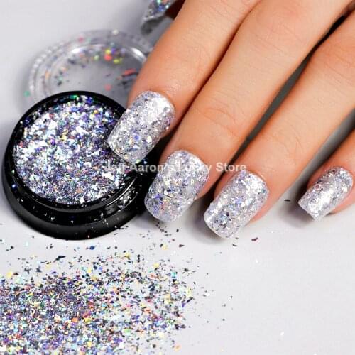 Ultra-thin Glitter Nail Sequins Powder Laser Silver Irregular Paillette Holographic Manicure Nail Art Decorations Supplies tool