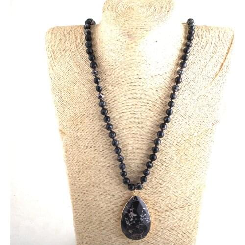 MDFashion Bohemian Jewelry Semi Precious Stone Knotted With Stone Dorp Pendant Necklaces For Boho Necklace Women Gift