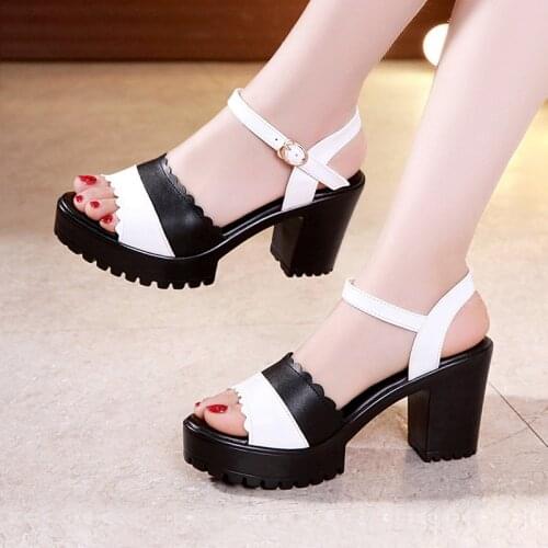 Plus Size 32-43 Block Heel Mix Color Platform Sandals Women Office Shoes Summer 2020 High Heels Sandals Ladies Office Sandal