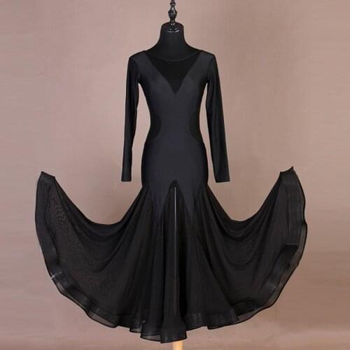 Women Modern Dance Costumes Long Dress Black Flamenco Dance Clothes Spanish Dress Smooth Ballroom Dress Watlz Dance Dress