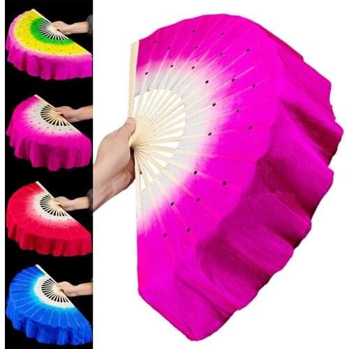 1 Piece Imitation Silk Colorful Belly Dance Fan Handmade Fan For Kids/Women Bellydance Long Chinese Dance Fan Veil
