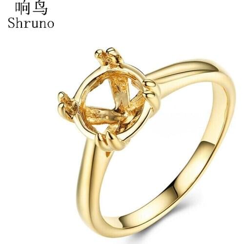 Shruno Solid 10K Yellow Gold Women Trendy Fine Jewelry Engagement Wedding Semi Mount Ring Setting Fit Round Cut 7.75mm to 8.5mm