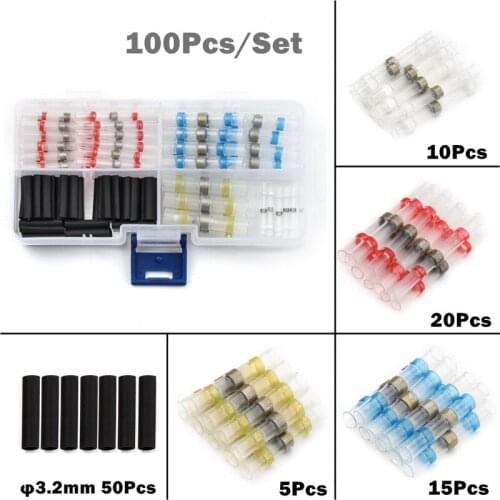 100Pcs Heat Shrink Sordering Terminals Waterproof Solder Sleeve Fast Connect Tube Electrical Wire Insulated Butt Connectors Kit